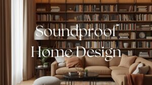 Modern living room with soundproofing elements like thick curtains, rugs, and bookshelves | REAL Arch